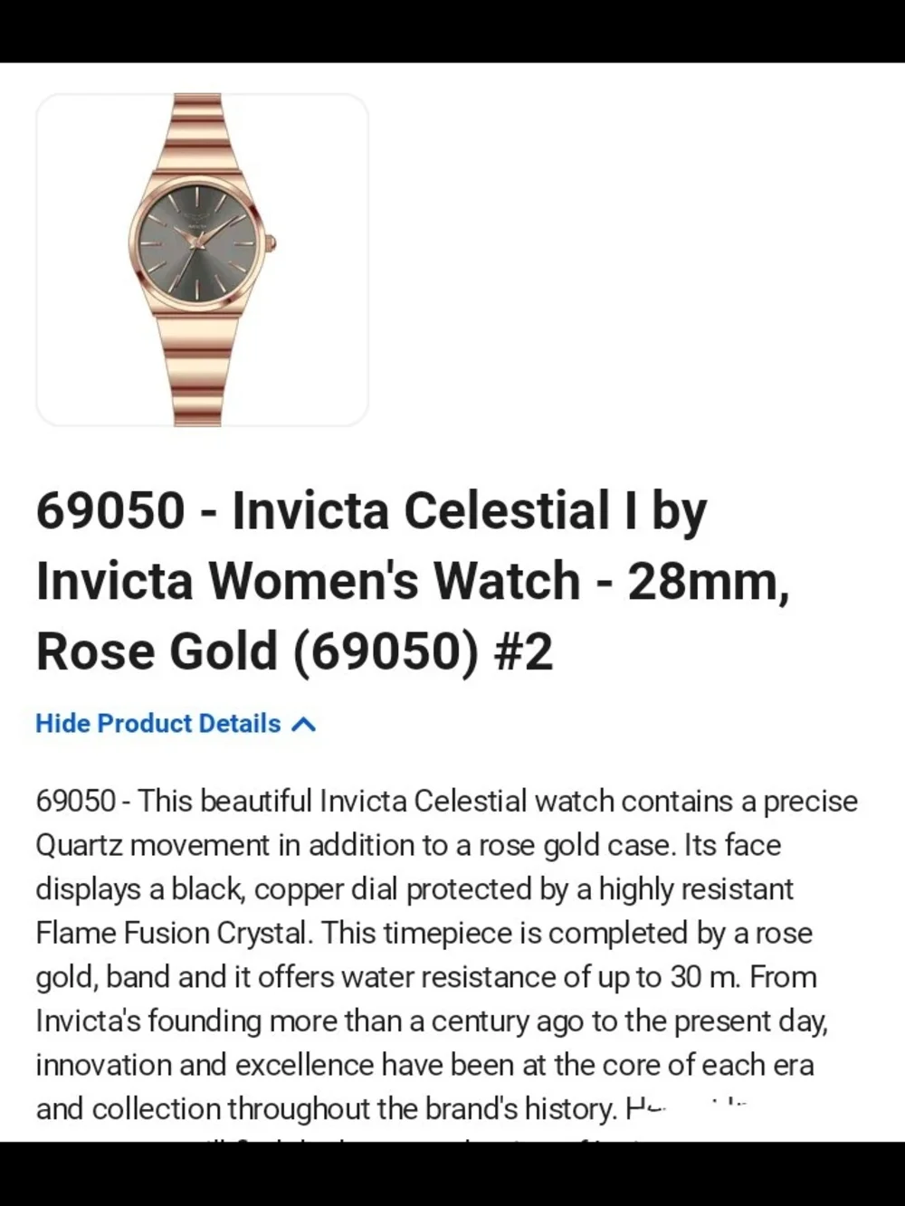 Invicta Rose Gold-Tone Women's Watch with Dark Gray Dial